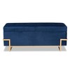 Parker Velvet Upholstered and Metal Storage Ottoman Blue/Gold - Baxton Studio: Rectangular Bench with Bow Pattern - 3 of 4