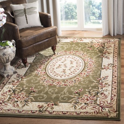 Ivory and Sage Floral Synthetic 9' x 12' Area Rug