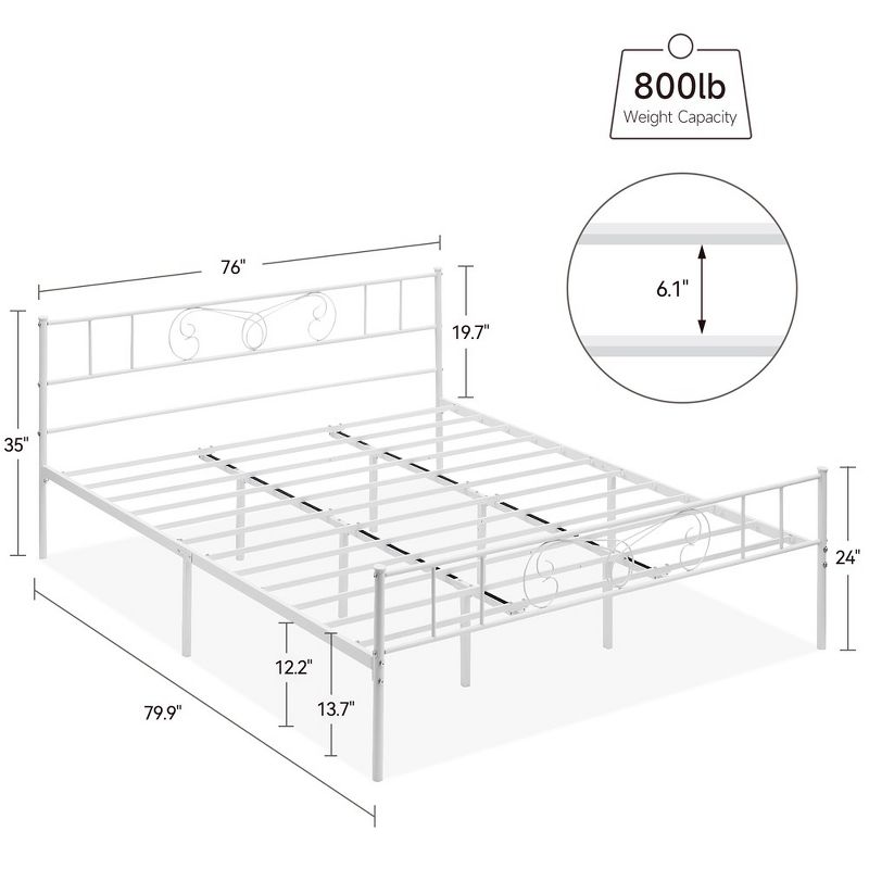 Whizmax King Size Metal Platform Bed Frame with Headboard and Footboard, Steel Slat Support and Mattress Foundation, No Box Spring Needed,White, 2 of 9