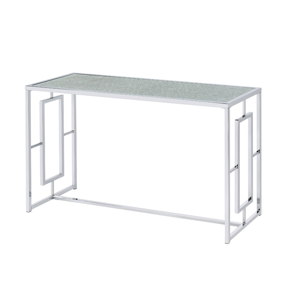 HOMES: Inside + Out Stagge Glam Rectangle Sofa Table Chrome: Luxury Mirrored & Tempered Glass, Steel Frame