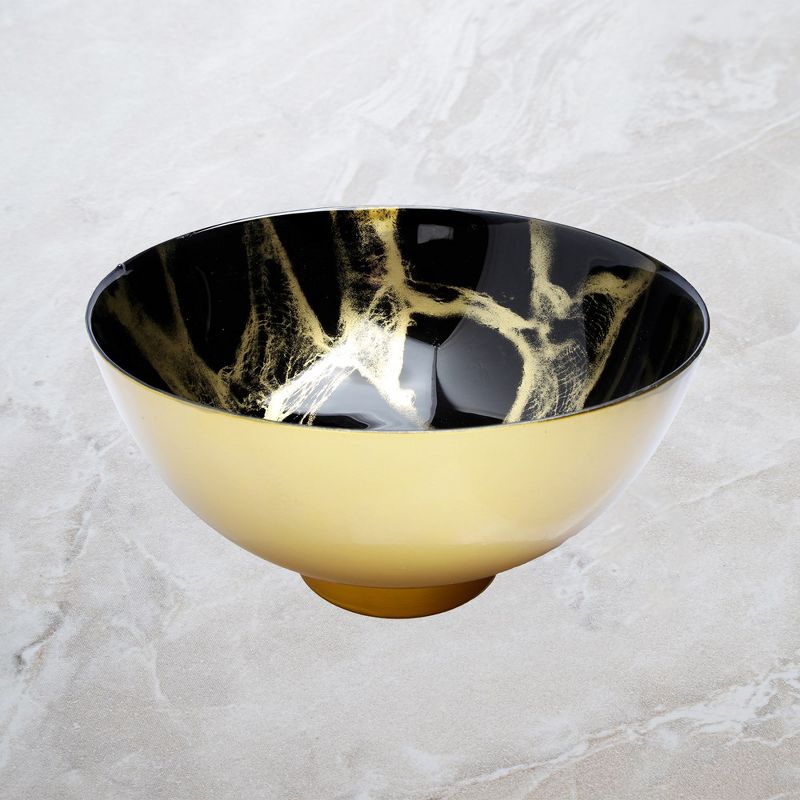 Classic Touch 10.5" Black and Gold Marbleized Footed Bowl, 3 of 4