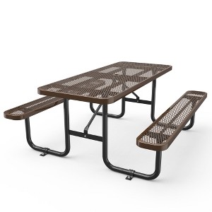 COWLOWN Brown Large 72" Expanded Metal Rectangular Picnic Table, Ample Seating, Easy Assembly, Perfect for Patio, Park - 1 of 4