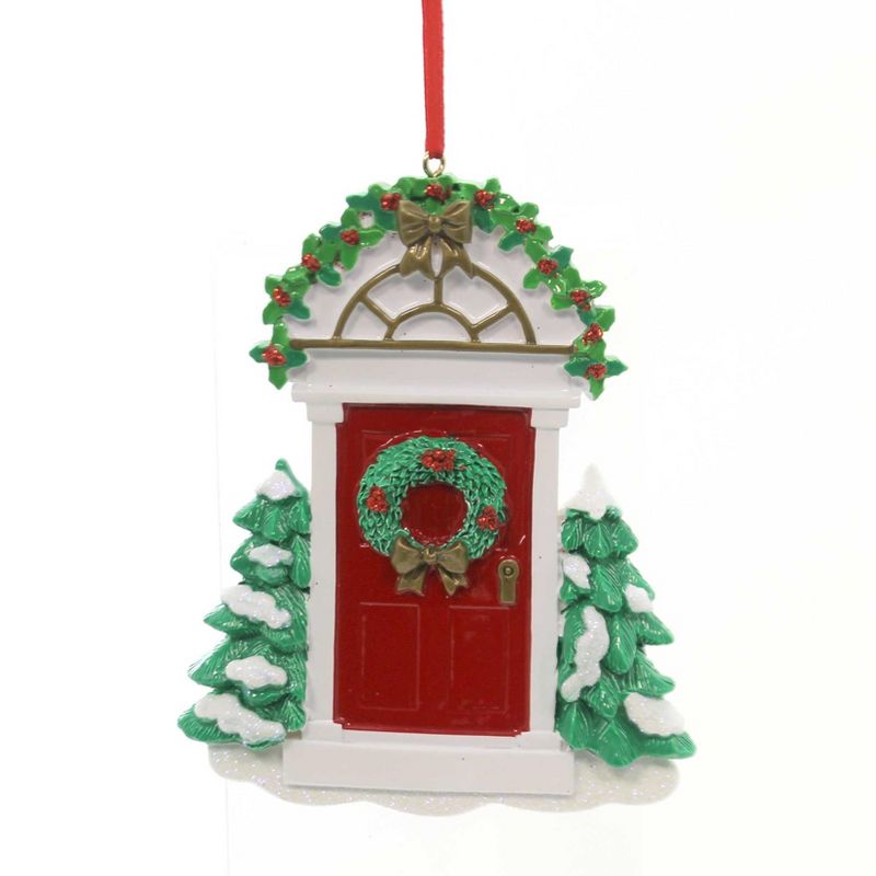 THIS LITTLE PIGGY 4.5 Inch Red Door Christmas House Tree Ornaments, 1 of 3