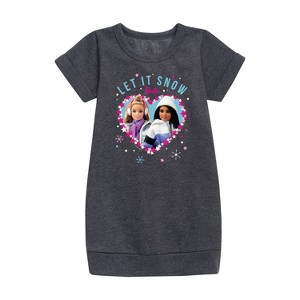 Girls' - Barbie - Holidays & Christmas Graphic Short Sleeve Fleece Dress - 1 of 3