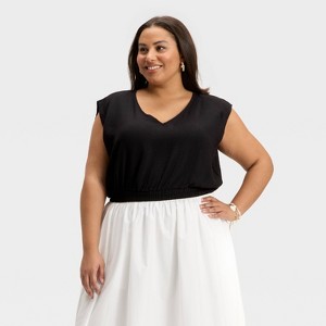 Women's Modern Gauze V-Neck Blouse - A New Day™ - 1 of 3