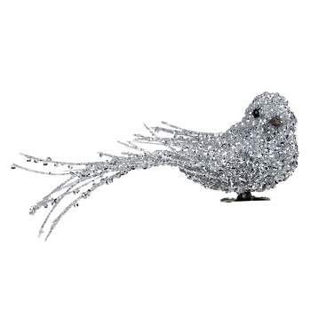 Northlight 7.5" Silver Sequined Bird Christmas Ornament with Clip
