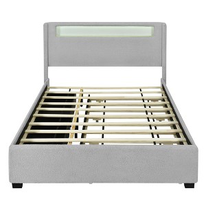 HomeRoots Light Gray Tufted Boucle Lighted Full Bed Frame With Trundle And USB And Drawers - 1 of 4