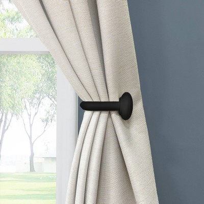 Matte Black Metal Curtain Holdbacks with Modern Finial Design