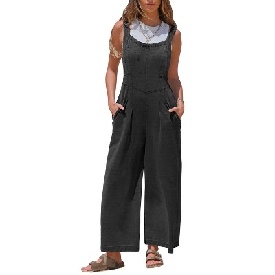EXLURA Overalls Women Loose Fit Denim Bib Baggy Overall Jumpsuit Straight Wide Leg Adjustable Jean Pants Fashion