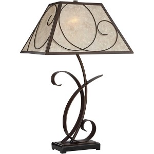 Franklin Iron Works Teri Rustic Farmhouse Table Lamp 27" Tall Brown Metal Scroll Light Mica Rectangular Shade for Bedroom Living Room Bedside Office - 1 of 4