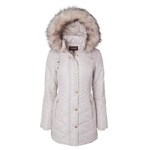 Sportoli Women Longer Length Plush Lined Quilted Winter Puffer Coat Zip-Off Faux Fur Trim Hood - 1 of 4