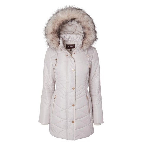 Sportoli Women Longer Length Plush Lined Quilted Winter Puffer Coat Zip-Off Faux Fur Trim Hood - image 1 of 4