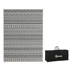 Outsunny RV Mat, Outdoor Patio Rug / Large Camping Carpet with Carrying Bag, Waterproof Plastic Straw, Reversible, Gray & Cream White Boho - 1 of 4