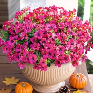 Artificial Fall Flowers Faux Mums for Outdoor Indoor Garden Home Decoration, Faux Flower Daisy with Eucalyptus Leaves Fake Mums Plants - 1 of 4