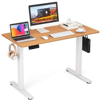 Tangkula 48" x 24" Electric Standing Desk w/ 3 Memory Height Settings 2 Hanging Hooks Natural