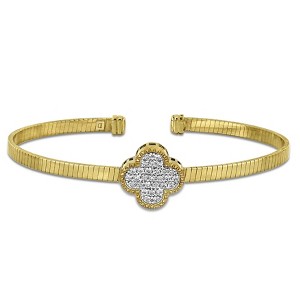 EVERLY JEWELRY | Sterling Silver 0.29 CT TGW 4 leaf clover Cubic Zirconia stretch 3mm flat omega Bangle - 1 of 4
