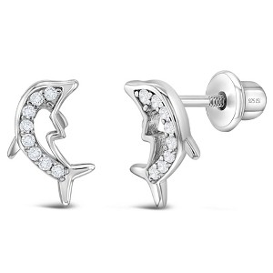 Girls' Jumping Dolphin Screw Back Sterling Silver Earrings - In Season Jewelry - 1 of 4
