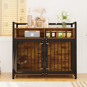 Dog Crate Furniture with 2 Open Storage Shelves, Height Adjustable Feeder, Heavy-Duty Side Table Dog Crate, Suitable for Small to Medium-Sized Dogs - 1 of 4