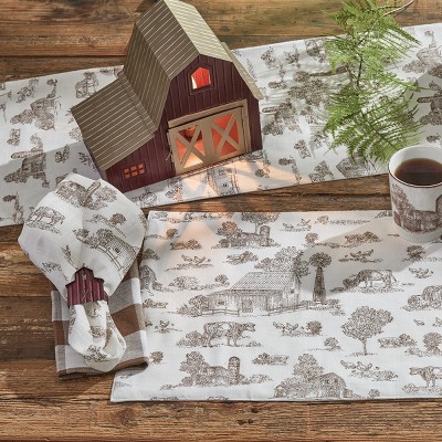Farmhouse Brown and White Cotton Table Runner 13" x 54"