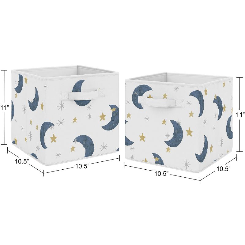 Sweet Jojo Designs Boy or Girl Gender Neutral Unisex Set of 2 Kids' Decorative Fabric Storage Bins Bear and Moon Blue Gold and Grey, 4 of 6