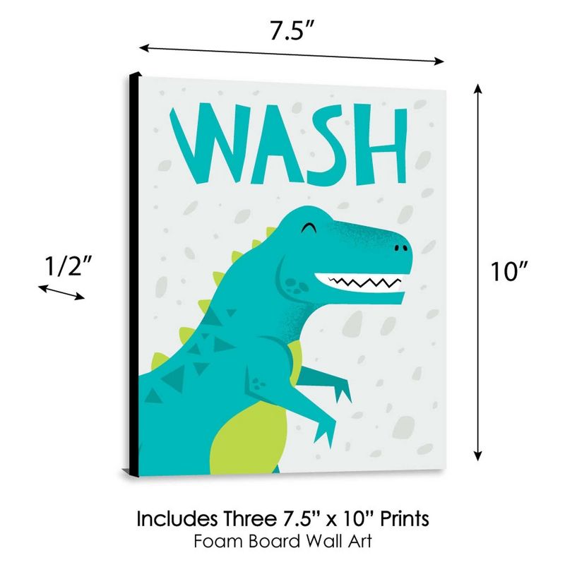 Big Dot of Happiness Roar Dinosaur - Dino T-Rex Kids Bathroom Rules Wall Art - 7.5 x 10 inches - Set of 3 Signs - Wash, Brush, Flush, 6 of 9