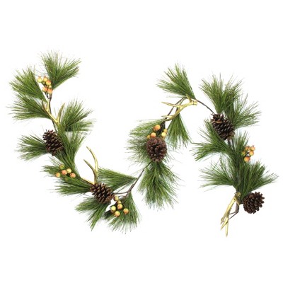 Northlight 6' Unlit Green Pine Needle, Pinecones and Golden Antlers Christmas Garland