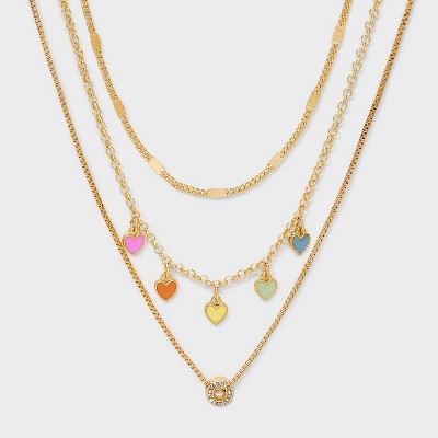 Girls' Multi Hearts Initial Necklace Set - art class™