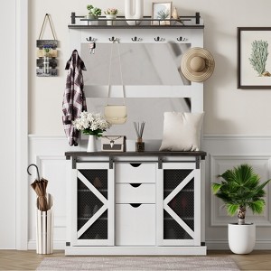 Hall Tree, 77 Inch Entryway Furniture with Shoe Storage Cubbies and Coat Rack, Mudroom Storage Cabinet with 3 Drawers and 2 Mirrors, 7 Coat Hooks - 1 of 4