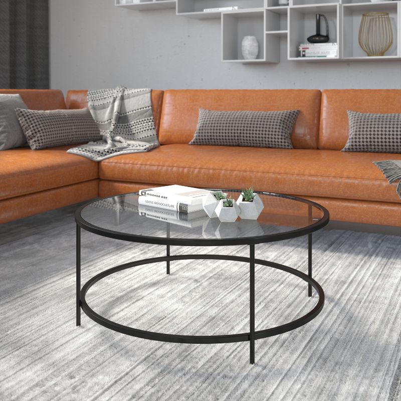 Emma and Oliver Glass Living Room Coffee Table with Round Metal Frame, 2 of 10
