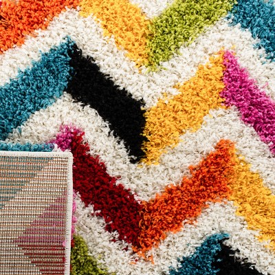 Ivory Multi-Color Chevron Shag Kids Runner Rug 2'3" x 9'