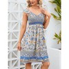 Women's Floral V Neck Boho Casual Swing Mini Dress Smocked Swing Dress - 2 of 4
