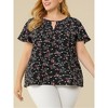 Agnes Orinda Plus Size Womens Tops Keyhole Flutter Short Sleeve Chiffon Floral Pattern - 2 of 4