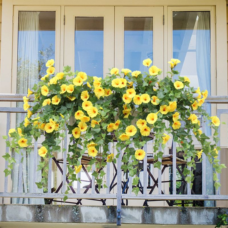 2 Pieces Artificial Vines Flower Morning Glory Hanging Plants,Fake Green Ivy Plant, Plastic Flower Bouquet for Office Garden Decor, 2 of 5