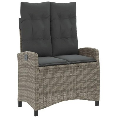 Reclining Patio Bench with Cushions Gray Poly Rattan