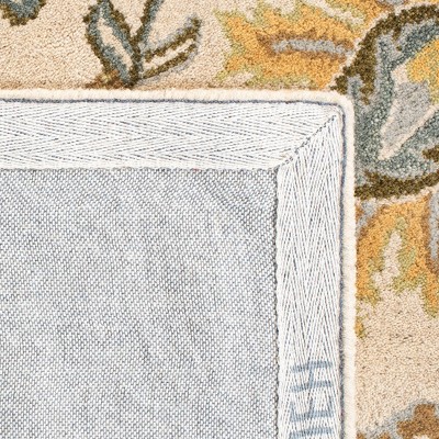 Ivory and Light Blue Hand-Tufted Wool Square Area Rug
