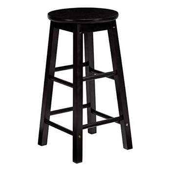 PJ Wood Classic Round-Seat 29 Inch Tall Kitchen Counter Stools for Homes, Dining Spaces, and Bars with Backless Seats, 4 Square Legs, Black, Set of 2