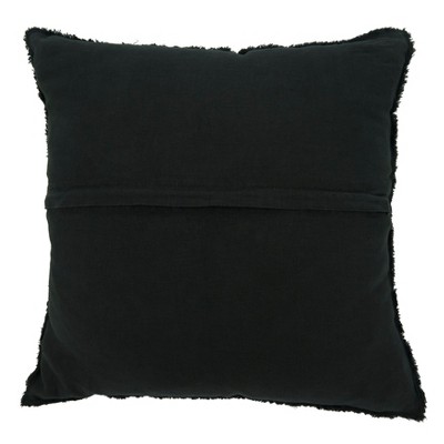 Black Linen Fringed Design Down-Filled Throw Pillow, 20"x20"