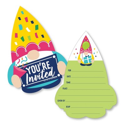 Big Dot of Happiness Gnome Birthday - Shaped Fill-In Invitations - Happy Birthday Party Invitation Cards with Envelopes - Set of 12