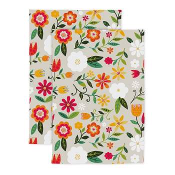 2pk Cotton Designer Retro Floral Kitchen Towels - MU Kitchen