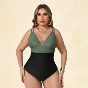 Women's Plus Size Chic Two-Tone Plus Size Swimsuit with Criss-Cross Back - Cupshe - 1 of 4