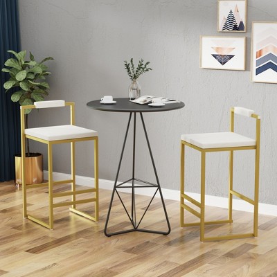 SKRAN Modern Bar Stools Upholstered Velvet Set of 2 With Footrest & Back Support Durable For Entertainment Or Daily Use