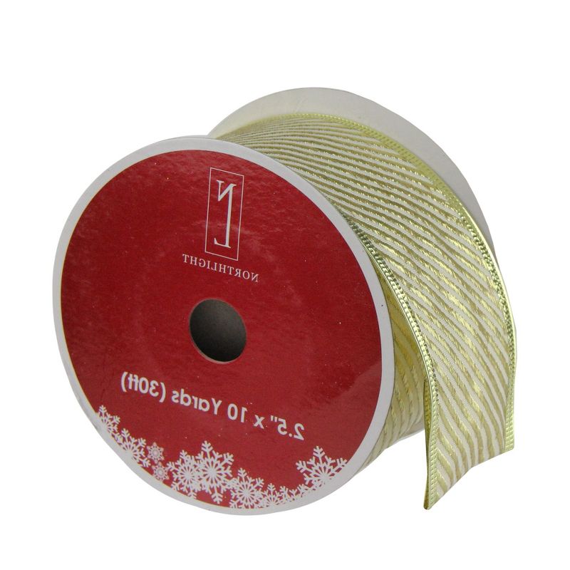 Northlight Pack of 12 Gold Diagonal Striped Christmas Wired Craft Ribbon 2.5" x 120 Yards, 3 of 4