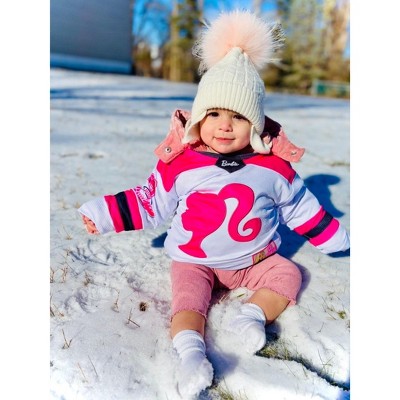 Barbie Little Girls Mesh Hockey Jersey Long Sleeve T-Shirt Pink / White 7-8 — фото 4
