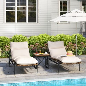 HAPPATIO Patio Chaise Lounge Set, Wicker Lounge Chairs with Aluminum Frame, Removable Cushion - 1 of 4