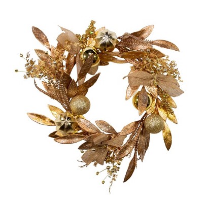 Kurt Adler 20-Inch Gold Wreath with Balls and Bows