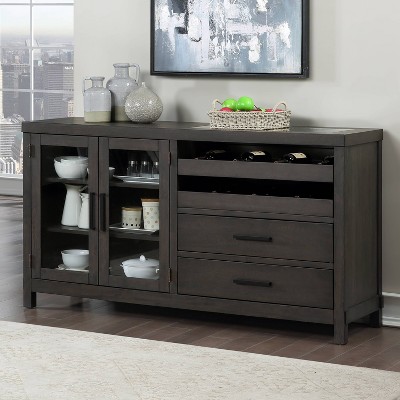 Dusky Cedar Transitional Server with Glass Doors and Drawers