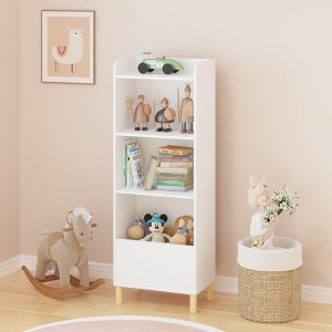 CAVINAS 4-Tier Kids Bookshelf with Anti-Tip Safety,Open Shelf Bookcase with/without Pine Wood Legs,Modern Book Shelves for Books and Toys,White - 1 of 4