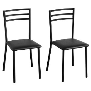 VECELO Set of 2 Upholstered Dining Chairs Metal Slat High Back Chair Modern Cushioned Seat Black - 1 of 4