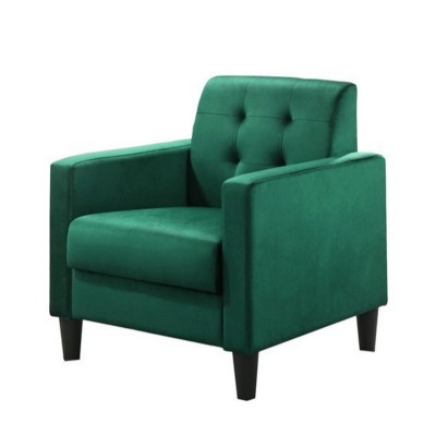 GlasFlength Accent Chairs Velvet Accent Armchair with Tufting Luxe Plush Velvet Elegant Tufted Detail Suits Bedroom, Green, 27"*22"*20"