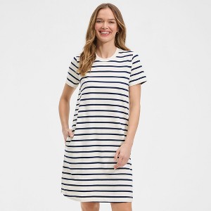 lands end t shirt dress Lands' End Plus Size Slub Short Sleeve V Neck Above Knee T Shirt Dress